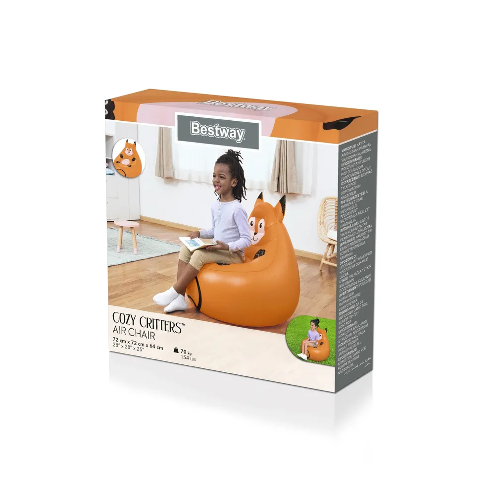 Wielokolorowy dmuchany fotel Lis – praktyczny i lekki mebel dla dziecka