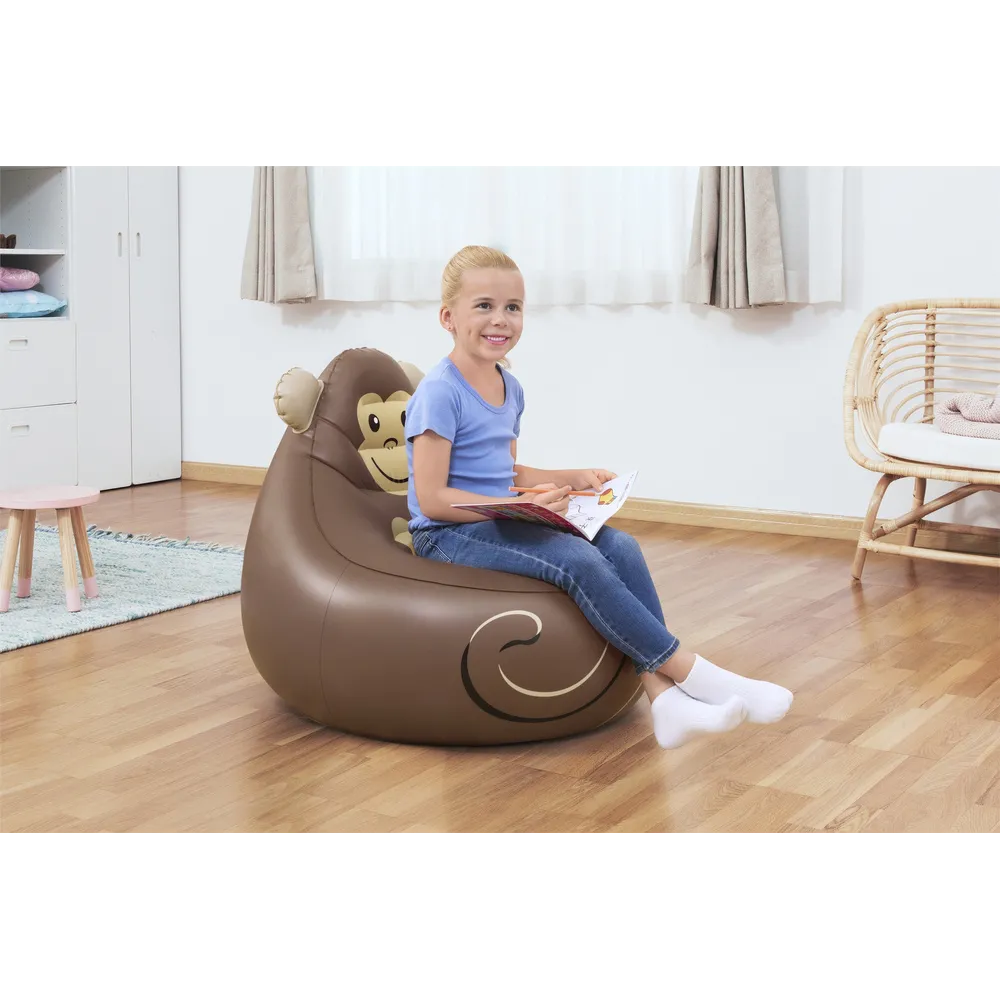 Atrakcyjny fotel dla dzieci z łatką naprawczą w zestawie, motyw małpki