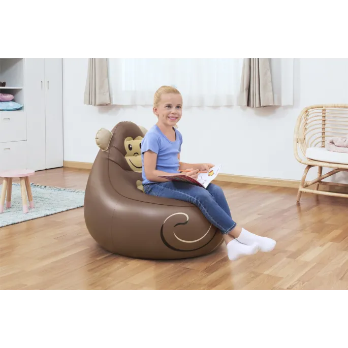 Atrakcyjny fotel dla dzieci z łatką naprawczą w zestawie, motyw małpki