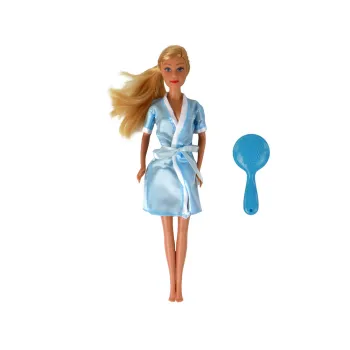 Lalka Dla Dzieci Długie Blond Włosy Szlafrok Niebieski Wanna Łazienka