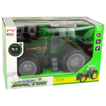 Realistyczny zdalnie sterowany traktor zielono-czarny, gotowy do zabawy
