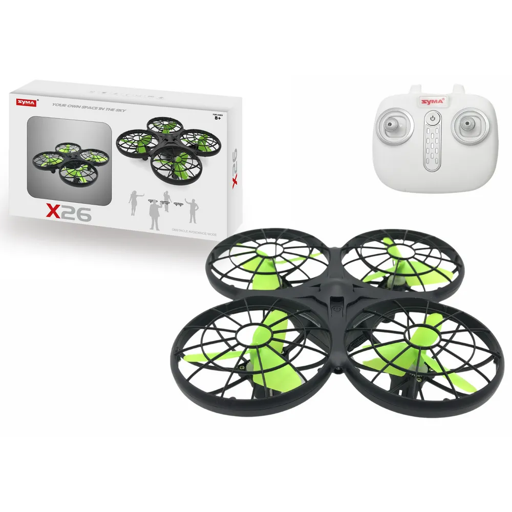 Czarny dron X26 SYMA w locie – nowoczesna zabawka zdalnie sterowana