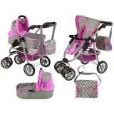 Wózek dla lalek 2 w 1 spacerówka różowy z motywem gwiazdek
