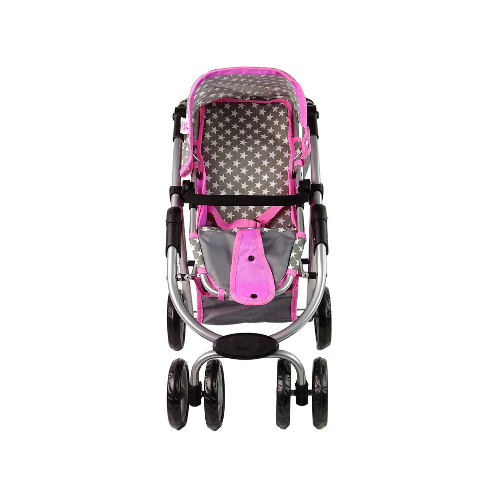 Wózek dla lalek z regulacją rączki i praktycznym daszkiem