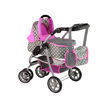 Wózek dla lalek do 40 cm, ozdobiony różowymi gwiazdkami