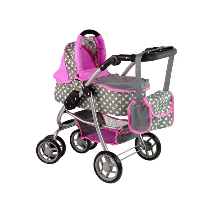 Wózek dla lalek do 40 cm, ozdobiony różowymi gwiazdkami
