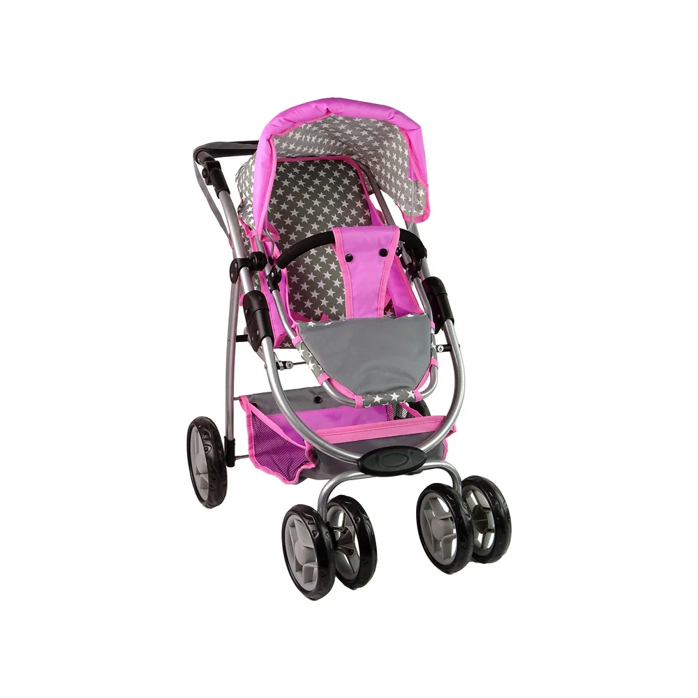 Wózek dziecięcy dla lalek z regulowanym uchwytem i daszkiem