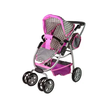 Zabawka wózek dla lalek z aluminiową ramą i skrętnymi kołami