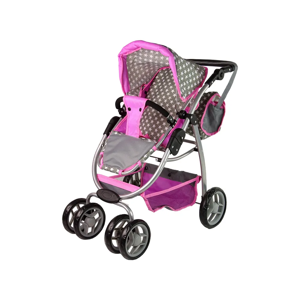 Zabawka wózek dla lalek z aluminiową ramą i skrętnymi kołami