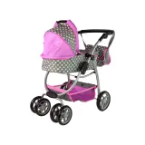 Wózek 2w1 dla lalek z wygodną rączką i szarym materiałem w gwiazdki