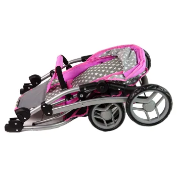 Różowa spacerówka dla lalek z ozdobnym motywem gwiazdek