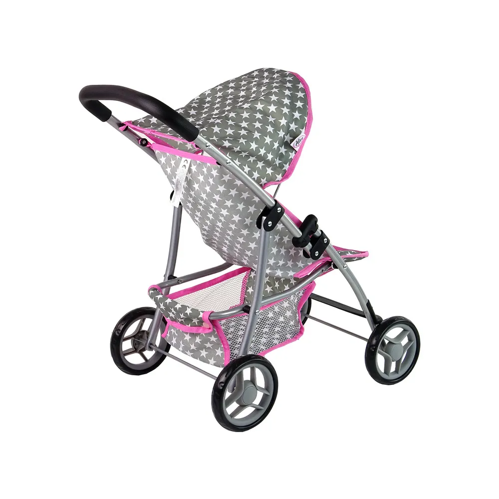 Różowa spacerówka dla lalek z praktycznym schowkiem pod siedziskiem