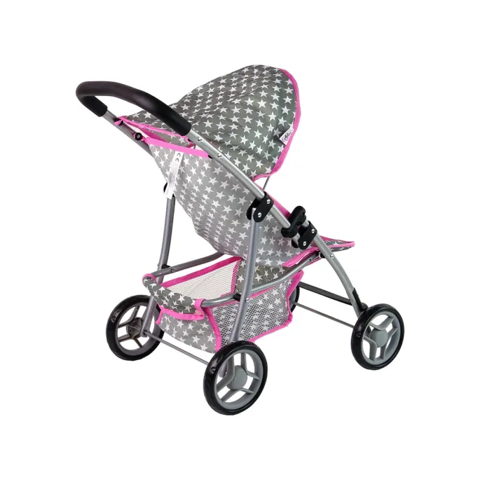 Różowa spacerówka dla lalek z praktycznym schowkiem pod siedziskiem