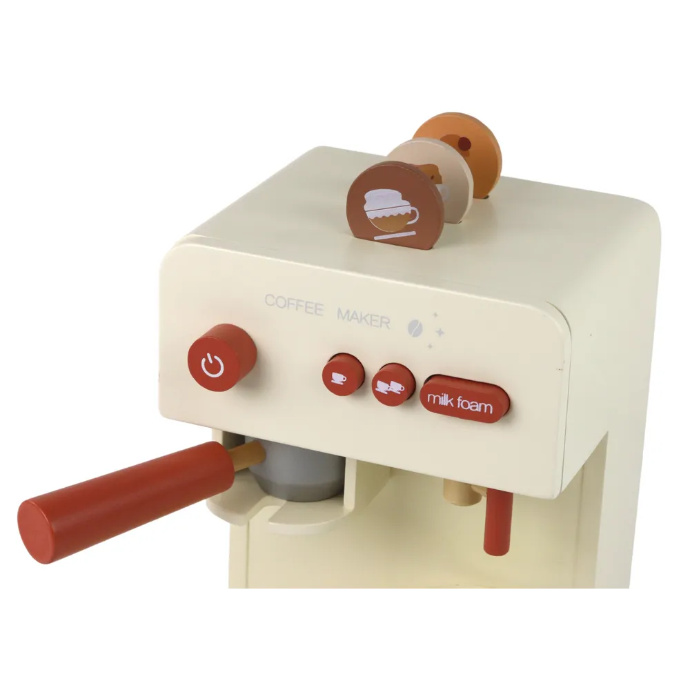 Drewniana zabawka - ekspres do kawy z kolbą i filiżanką dla dzieci