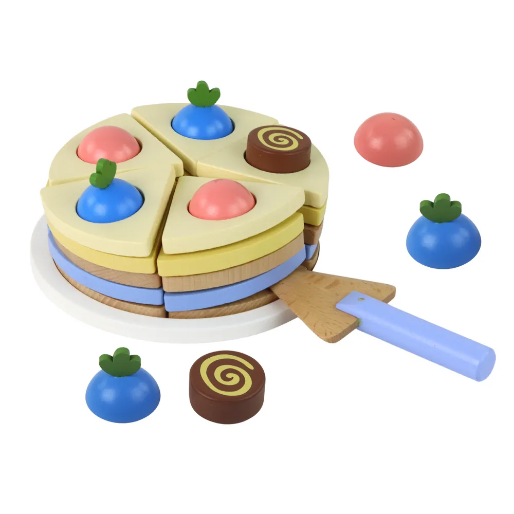 Drewniane ciasto tort składające się z 8 kolorowych kawałków