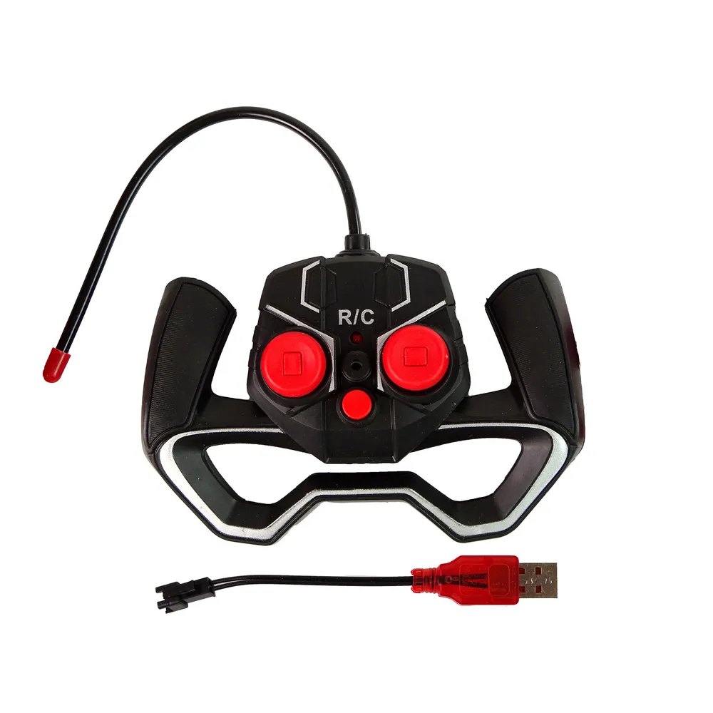 Zbliżenie na wytrzymałe gumowe opony auta RC 1:18 czerwonego