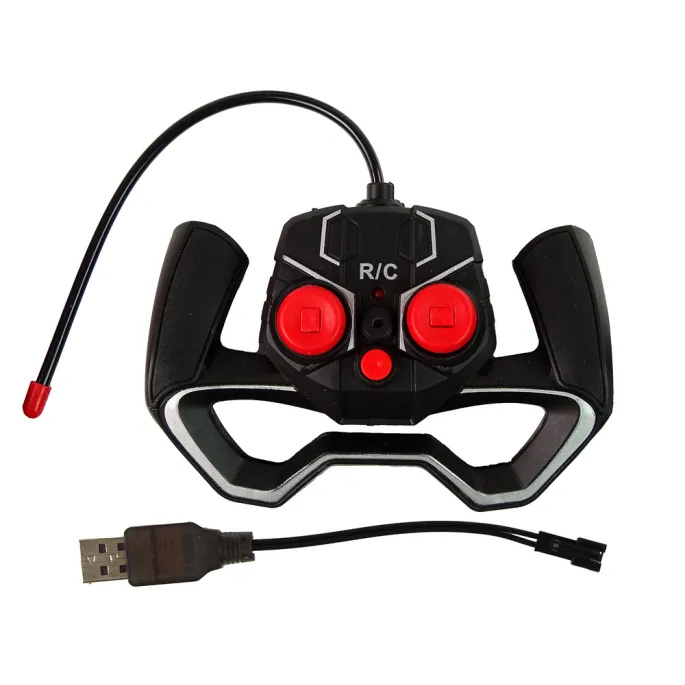 Sportowy design niebieskiego auta RC ustawionego na podwórku