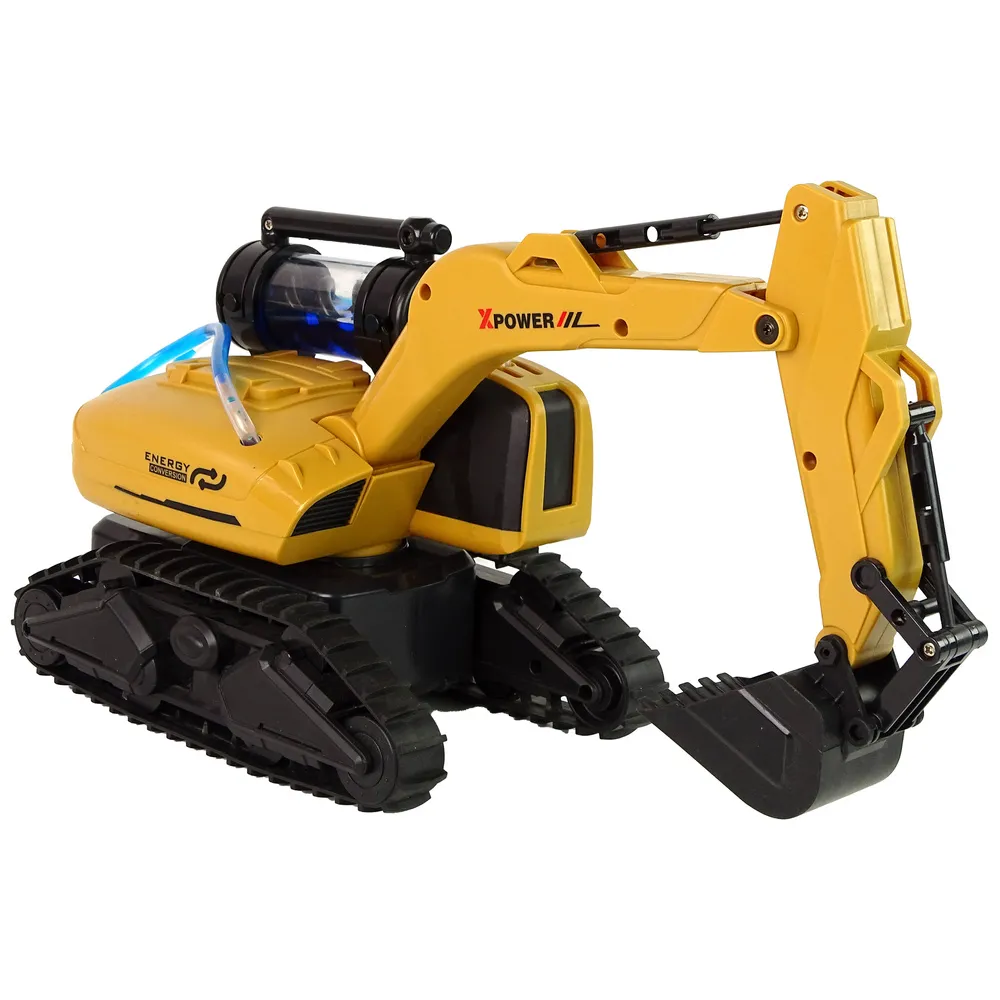 Detale żółtej koparki gąsienicowej z solidnymi gąsienicami