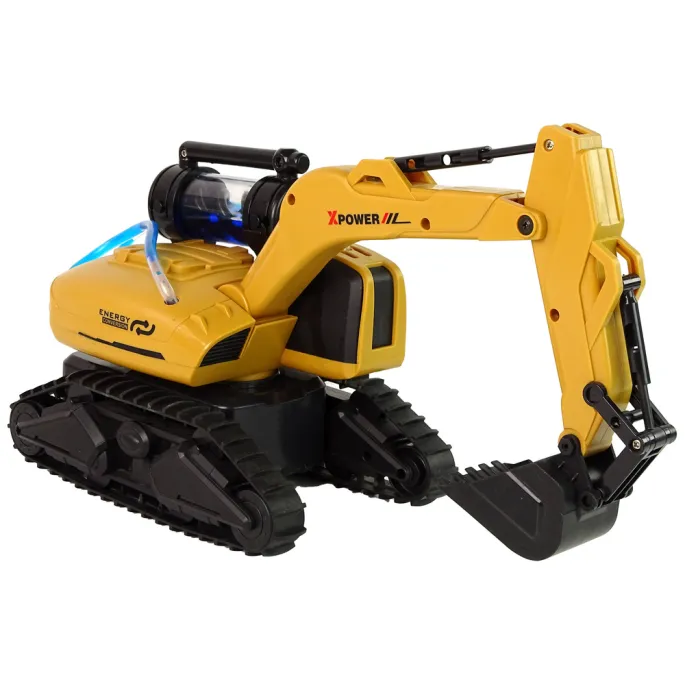 Detale żółtej koparki gąsienicowej z solidnymi gąsienicami