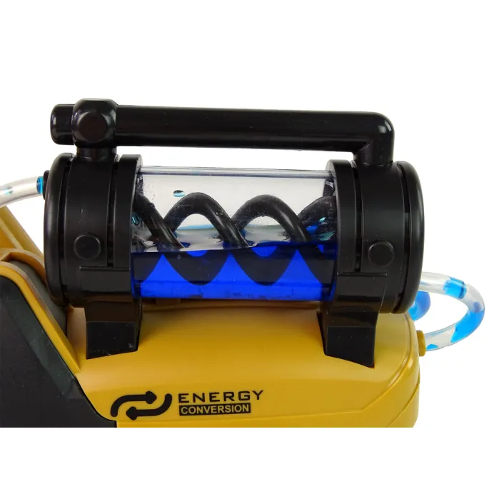 Widok z góry na całą zdalnie sterowaną koparkę żółtą