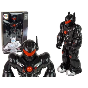 Czarny robot interaktywny dla dzieci chodzący z efektami świetlnymi