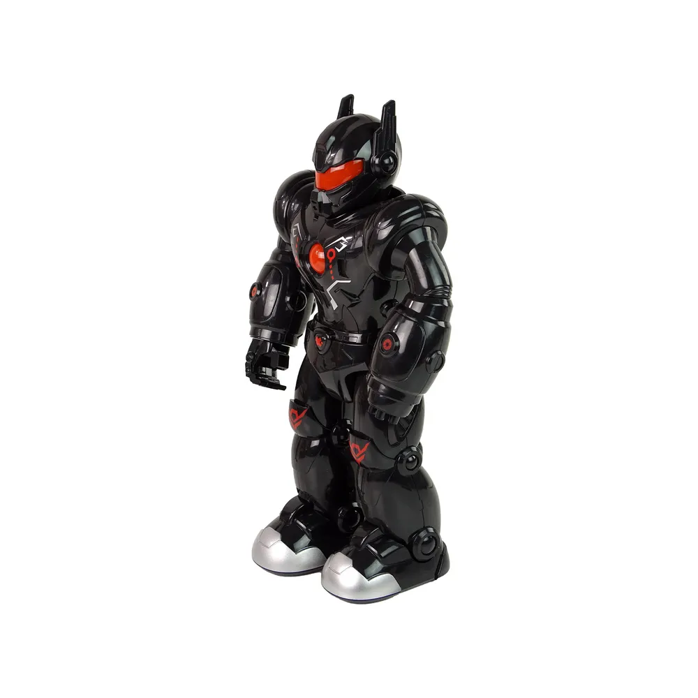 Zabawka robot czarny z dużym pistoletem na ramieniu