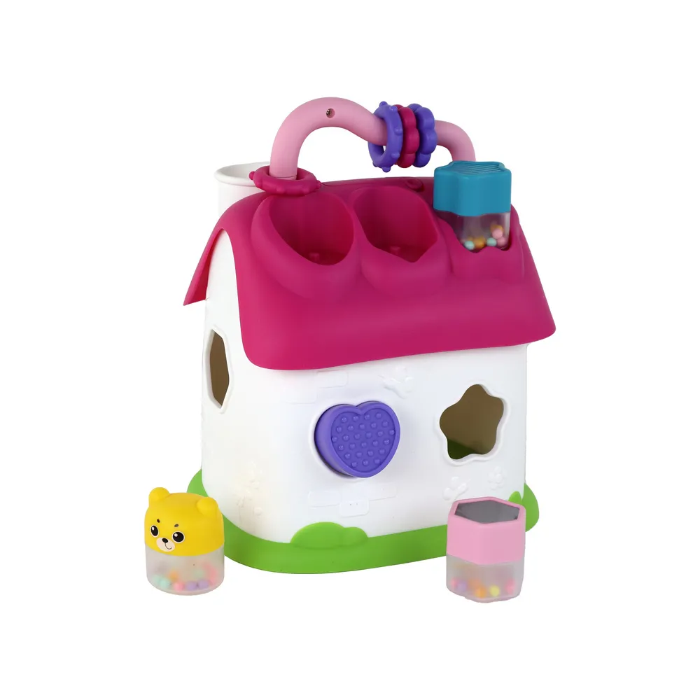 Domek sorter edukacyjny z otwieranymi drzwiami i kolorowymi otworami