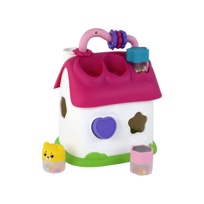 Domek sorter edukacyjny z otwieranymi drzwiami i kolorowymi otworami