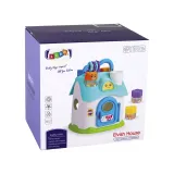 Elementy zestawu: różowy domek, kuleczki, pierścienie – zabawka edukacyjna