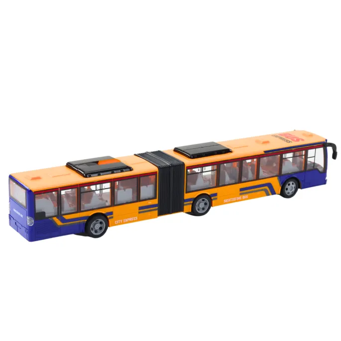 Zbliżenie na gumowe koła autobusu RC pomarańczowego