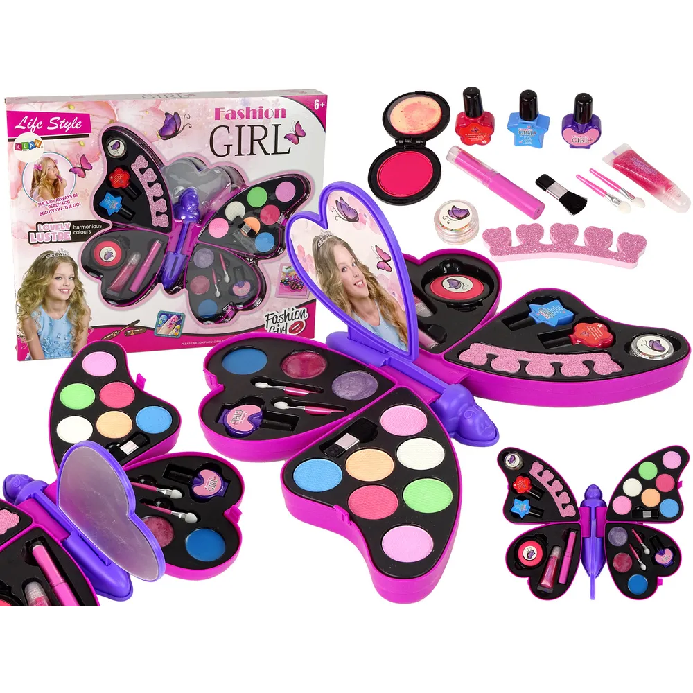 Kolorowy zestaw do makijażu dla dzieci w kształcie fioletowego motyla