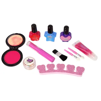 Bezpieczny zestaw do makijażu z cieniami, błyszczykami i lakierami