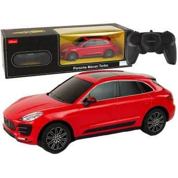 Czerwony samochód R/C Porsche Macan Turbo 1:24 widok z boku