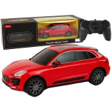 Czerwony samochód R/C Porsche Macan Turbo 1:24 widok z boku