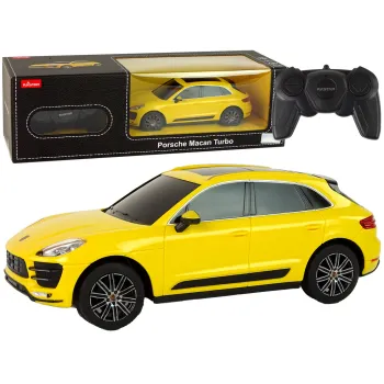 Auto R/C Porsche Macan Turbo 1:24 w kolorze żółtym z pilotem widok z boku