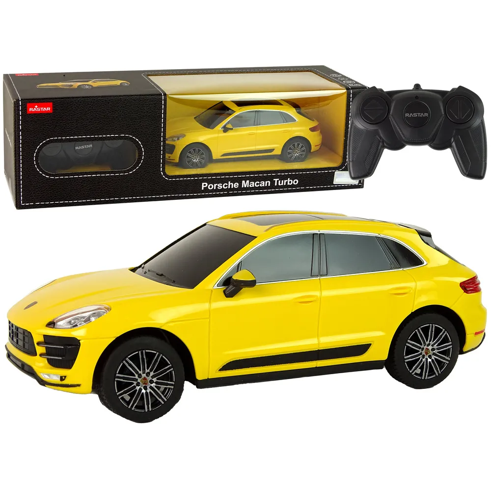 Auto R/C Porsche Macan Turbo 1:24 w kolorze żółtym z pilotem widok z boku