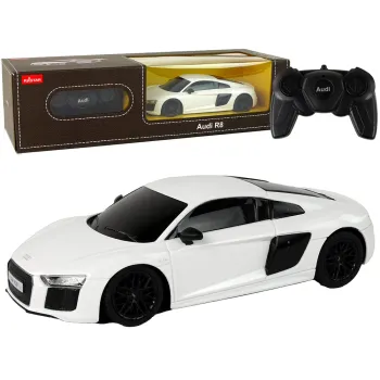 Białe auto R/C Audi R8 marki Rastar w skali 1:24 z przodu