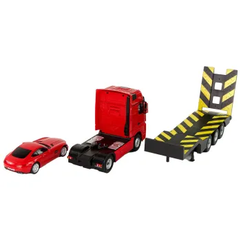 Solidna plastikowa laweta z gumowymi kołami na dywanie