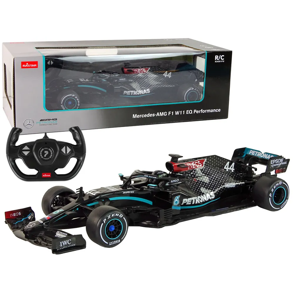 Zdalnie sterowane auto wyścigowe Mercedes-AMG F1 w skali 1:12 w czarnym kolorze