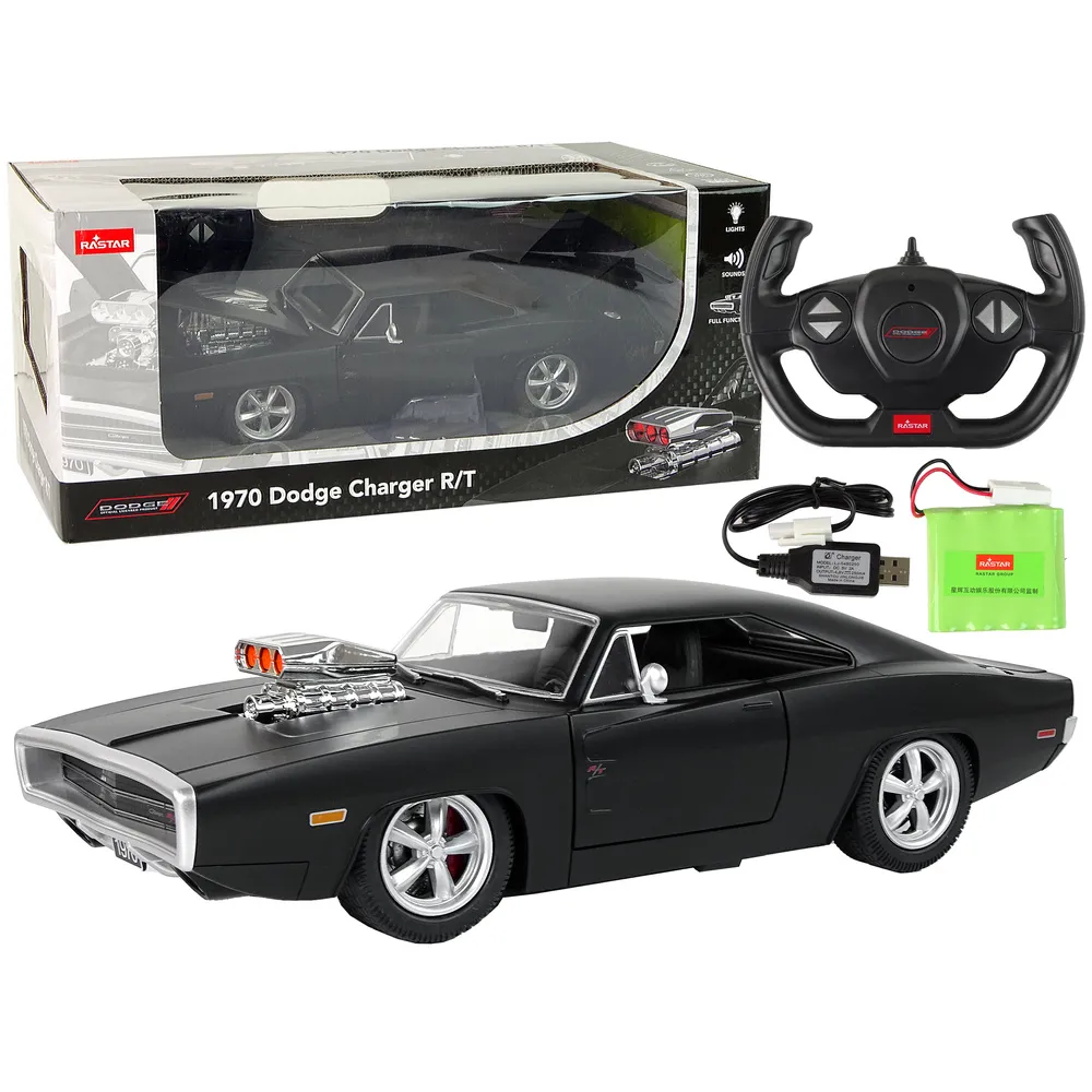 Zdalnie sterowany Dodge Charger czarny 1:16 z uchwytem pilota