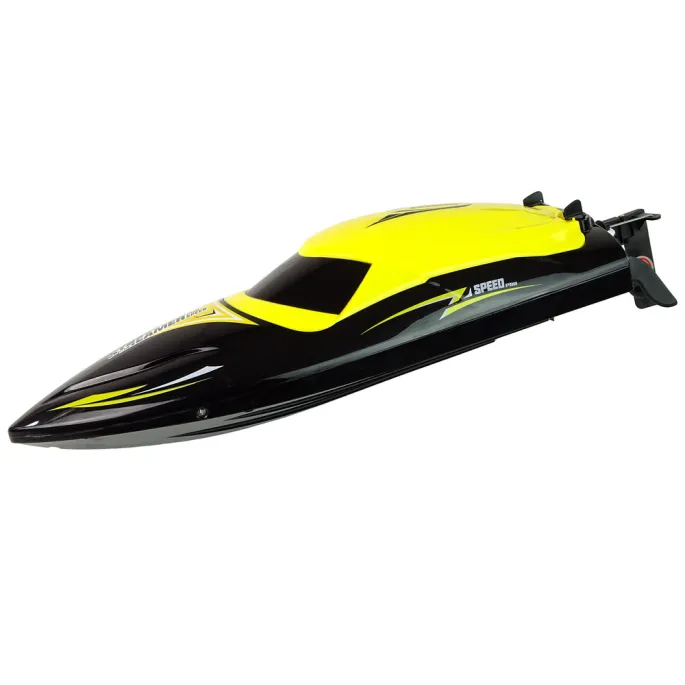Zbliżenie na przód motorówki RC 2,4G żółtej