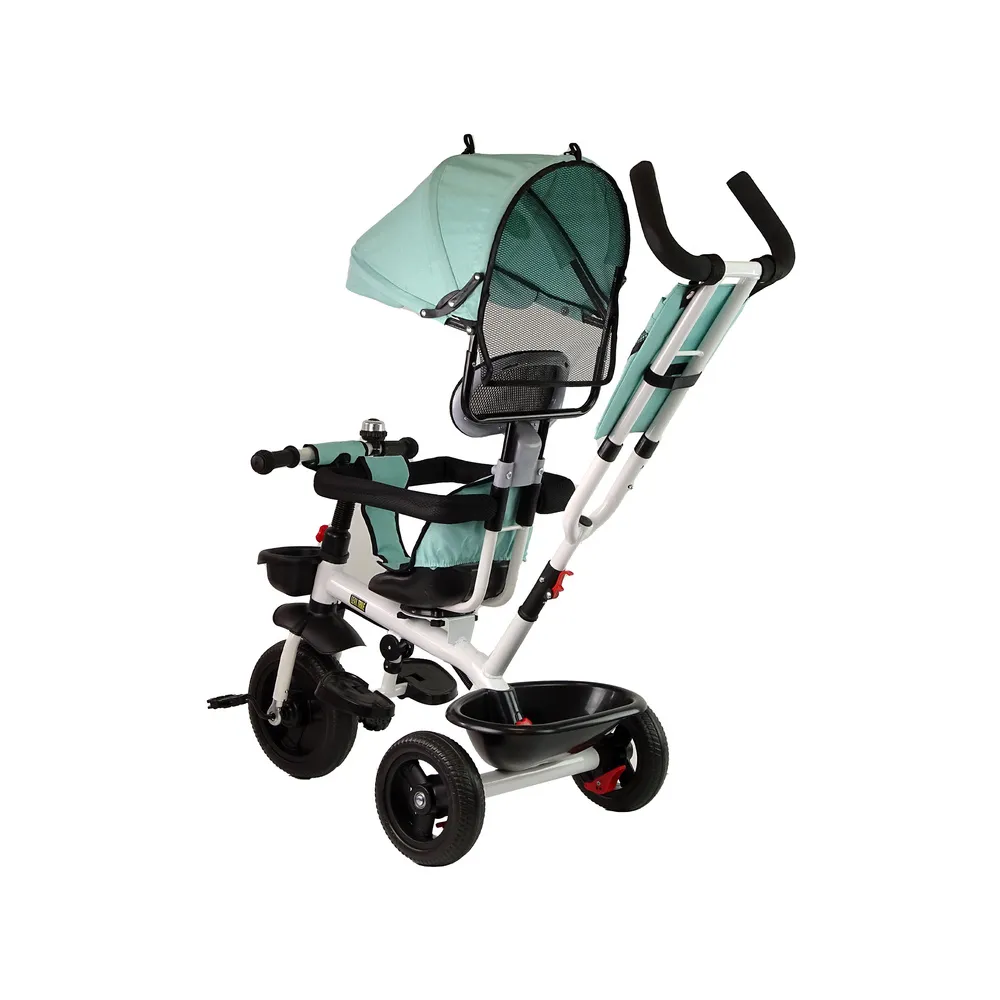 Widok na składany daszek UV rowerka trójkołowego PRO200 w kolorze miętowym