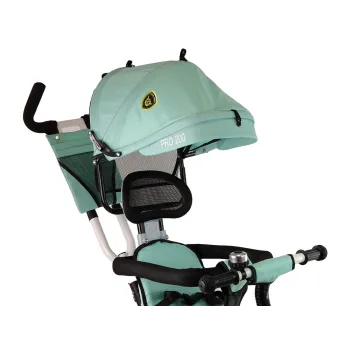 Demontowana obręcz ochronna i pasy bezpieczeństwa w rowerku PRO200 Miętowym