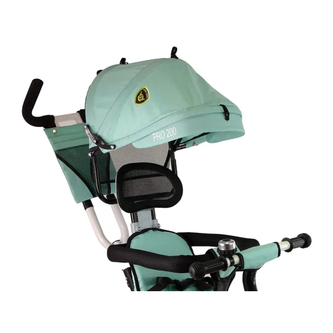 Demontowana obręcz ochronna i pasy bezpieczeństwa w rowerku PRO200 Miętowym