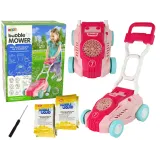 Różowa kosiarka do baniek mydlanych podczas zabawy w ogrodzie