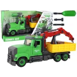 Zielony pojazd wywrotka z dźwigiem do samodzielnego składania dla dzieci