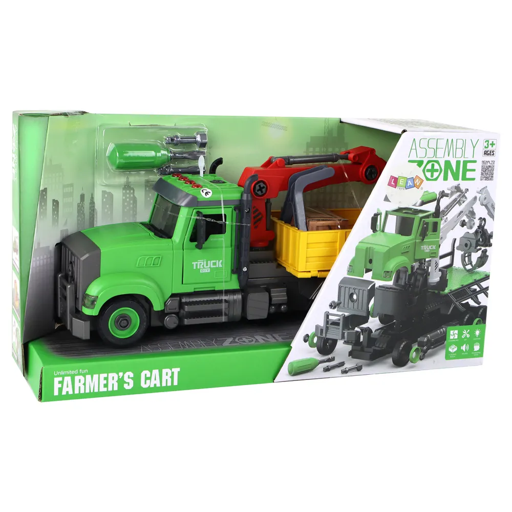 Pojazd wywrotka z dźwigiem rozwijający zdolności manualne u maluchów