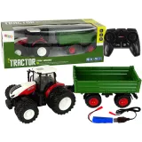 Czerwono-zielony traktor z przyczepą dla dzieci sterowany pilotem