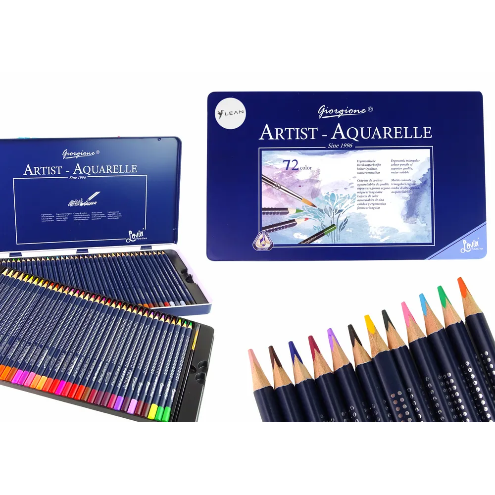 Zestaw 72 Kredek Akwarelowych Metalowy Pojemnik