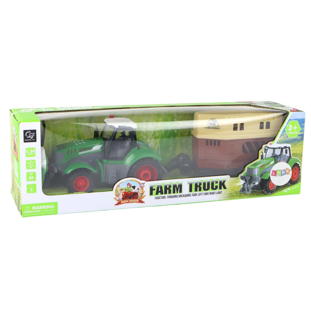 Zestaw RC: traktor, przyczepa, akumulator i kabel USB do ładowania